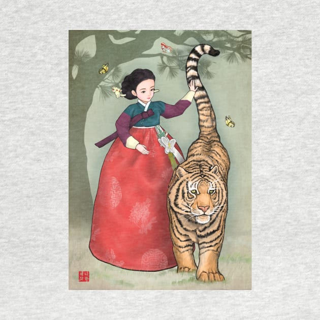 Woman and Tiger in Hanbok by Anicue